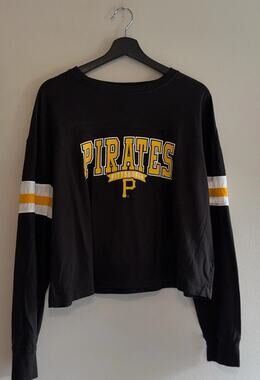 Pittsburgh Pirates Shirt Womens Large Black MLB Long Sleeve Campus Cropped